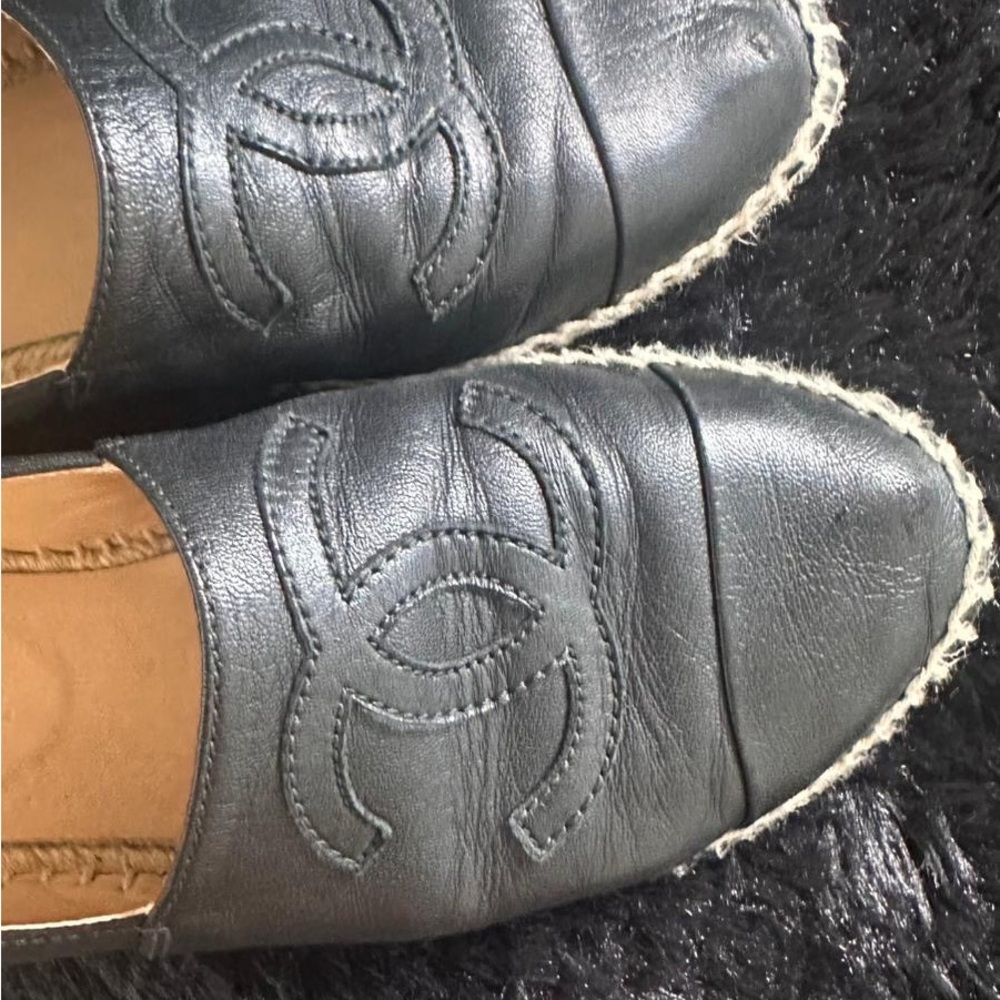 CHANEL Black Quilted Espadrilles with Jute Sole